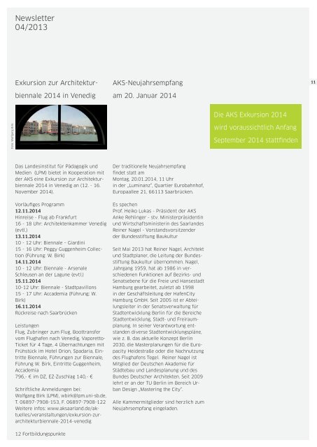 aks newsletter 2013-04.indd - Architektenkammer des Saarlandes