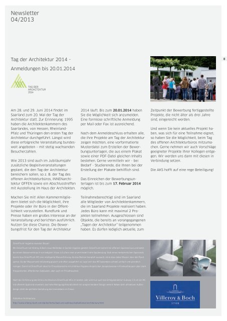 aks newsletter 2013-04.indd - Architektenkammer des Saarlandes