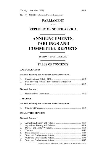 announcements, tablings and committee reports - Parliament of ...