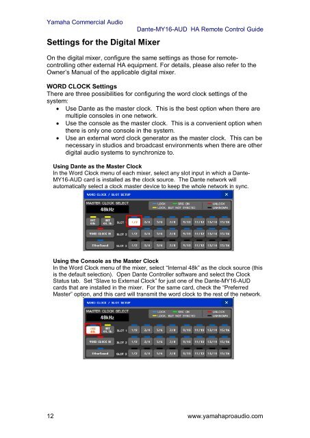 Dante-MY16-AUD & Rio series HA Remote Control Guide