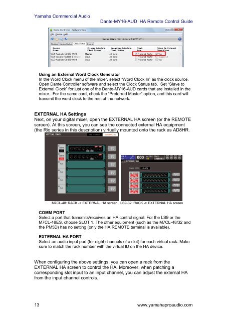 Dante-MY16-AUD & Rio series HA Remote Control Guide