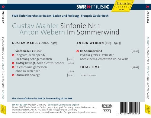 Gustav Mahler Sinfonie Nr. 1 Anton Webern Im Sommerwind