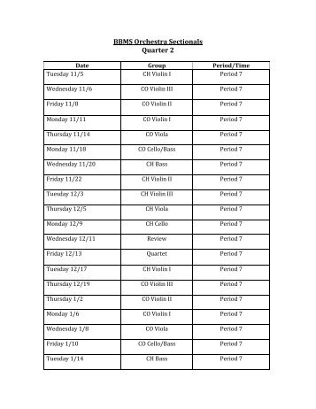 Orchestra Schedule and Sectional Groups - Bonnie Branch Music