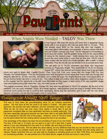 Fall 2012 (.pdf format) - The Animal League of Green Valley