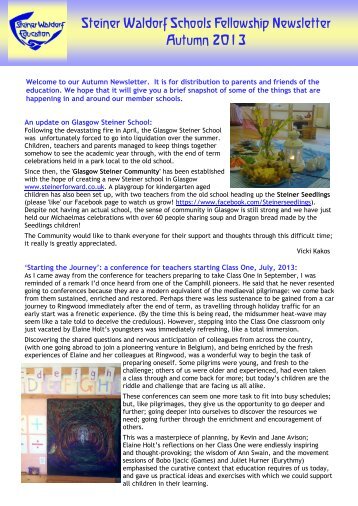 2013 SWSF Autumn Newsletter - Steiner Waldorf Schools Fellowship