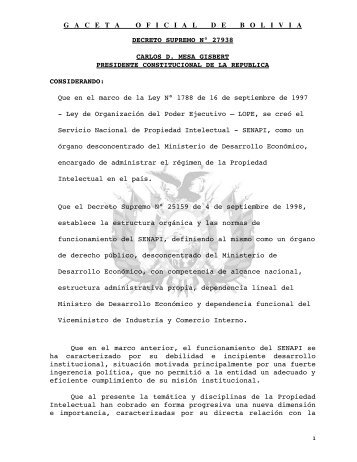 gacetaoficialdebolivi a decreto supremo nÂ° 27938 carlos - Servicio ...