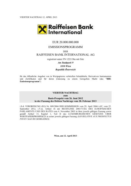 2013 04 12 Vierter Nachtrag Investor Relations Raiffeisen Bank