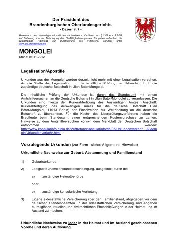 MONGOLEI - Brandenburgisches Oberlandesgericht