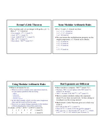 Fermat's Little Theore m Some Modular Arithmetic Rules Using ...