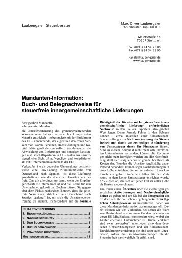 Mandanten-Information: Buch- und Belegnachweise für steuerfreie ...