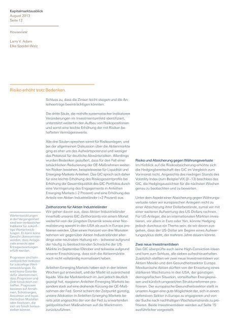 Kapitalmarktausblick August 2013 - Deutsche Bank - Private Wealth ...