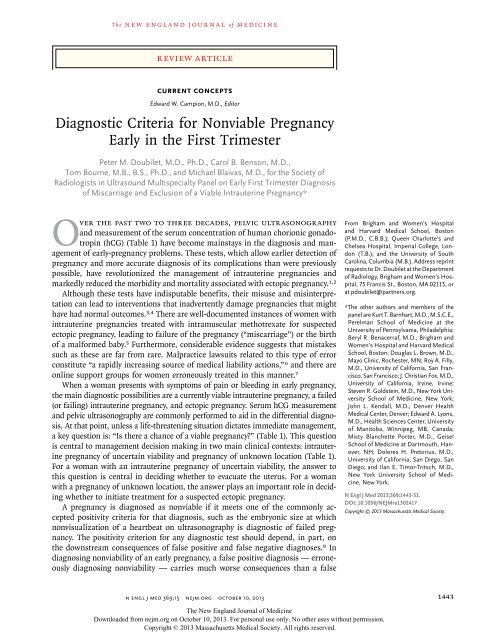 Diagnostic Criteria for Nonviable Pregnancy Early in the First Trimester