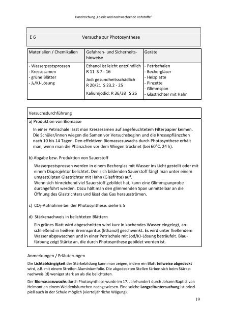 Fossile und nachwachsende Rohstoffe