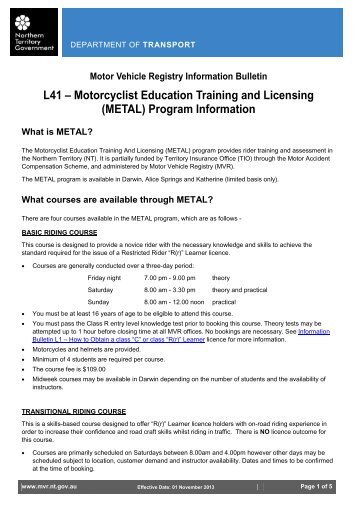Motoryclist Education Training and Licensing METAL Program ...