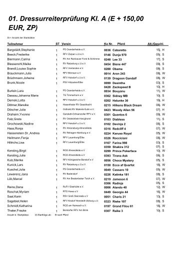 01. Dressurreiterprüfung Kl. A (E + 150,00 EUR, ZP) - Reit- und ...