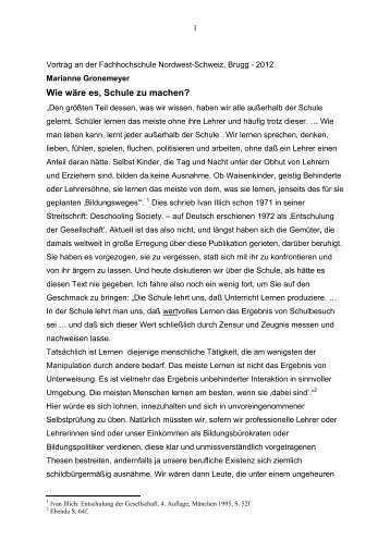 Wie wäre es, Schule zu machen? - Startseite - Marianne Gronemeyer