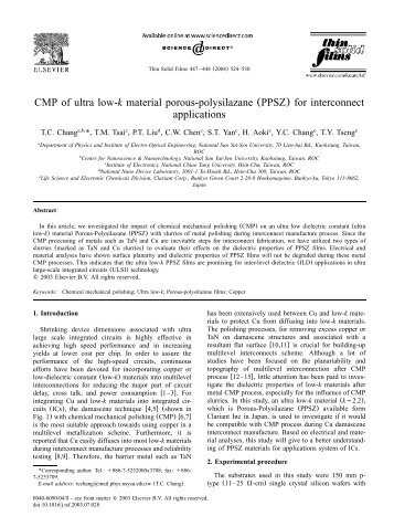 CMP of ultra low-k material porous-polysilazane (PPSZ) for ...