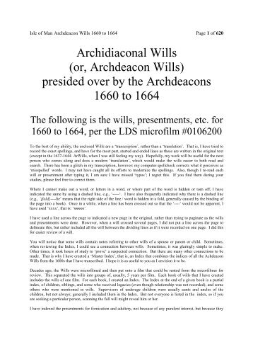 Archdeacon Wills 1660 to 1664 - Isle of Man Wills, Marriage ...