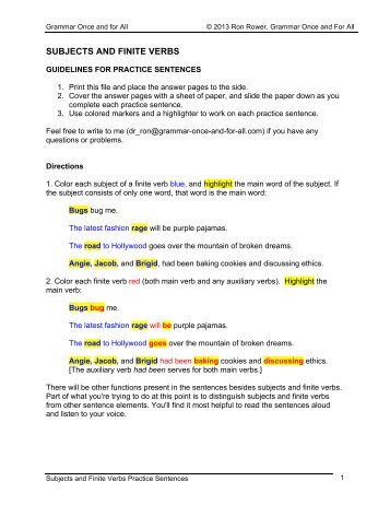 Download practice sentences for Subjects and Finite Verbs.