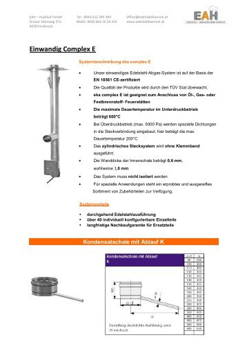 Einwandig Complex E - EAH Hupfauf, edelstahlkamin, kamin ...