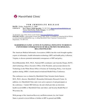 Marshfield Clinic Press Release - American Medical Informatics ...
