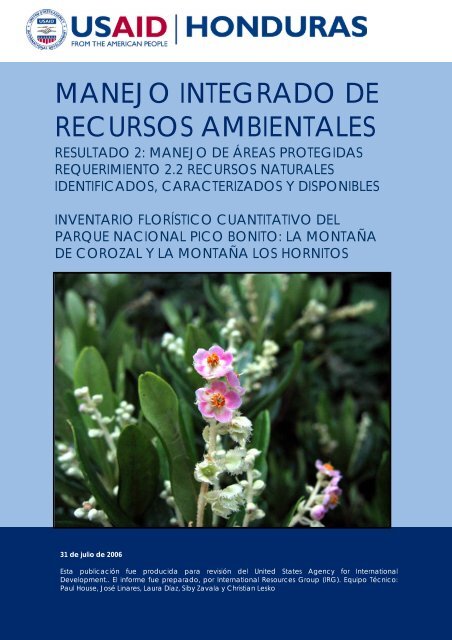 Inventario florístico cuantitativo del Parque ... - Mirahonduras.org