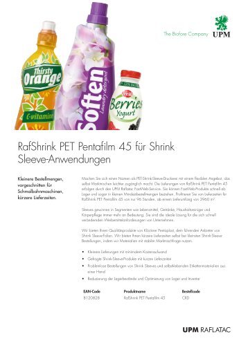 RafShrink PET Pentafilm 45 für Shrink Sleeve ... - UPM Raflatac