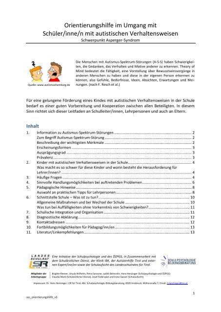 Orientierungshilfe Im Umgang Mit Schuler Inne N Mit Autistischen