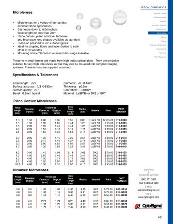 Microlenses Specifications & Tolerances Biconvex ... - Photon Lines