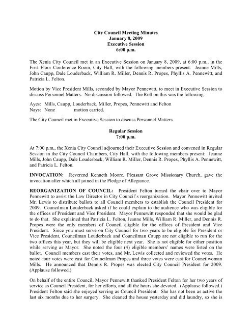 City Council Meeting Minutes January 8, 2009 - City of Xenia