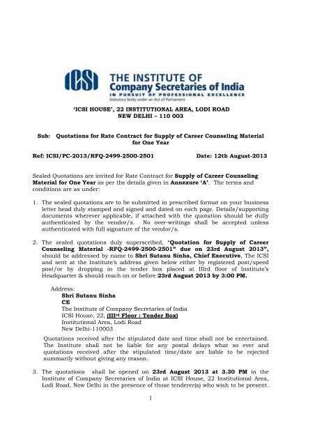 Quotations for Rate Contract for Supply of Career - The Institute of ...