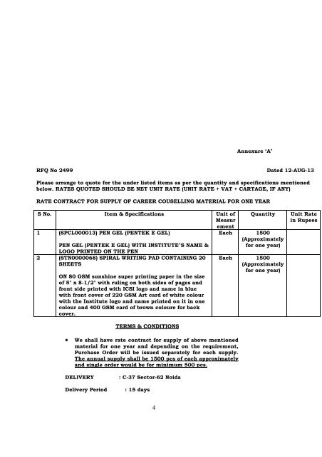 Quotations for Rate Contract for Supply of Career - The Institute of ...