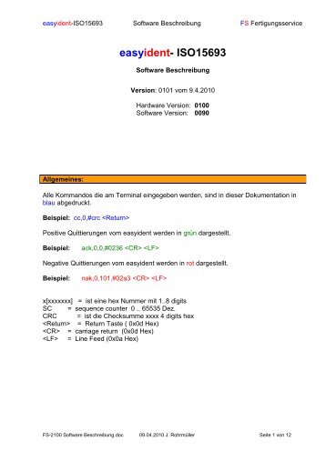 FS-2100 Software Beschreibung - Easyident