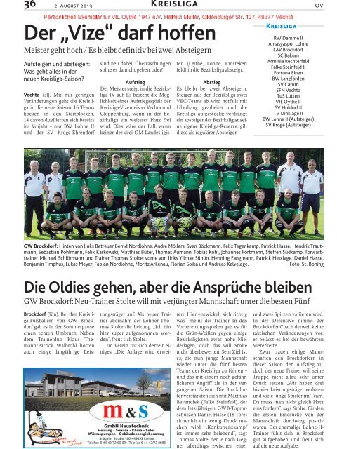 Sonderbeilage der Oldenburgischen Volkszeitung vom 02. August