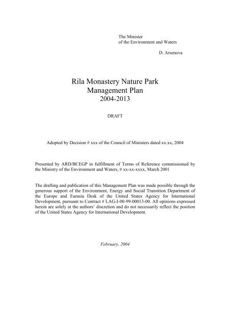 Rila Monastery Nature Park Management Plan - part - usaid