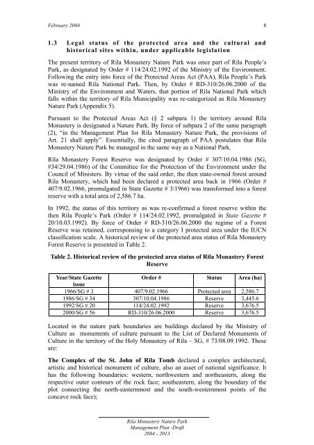 Rila Monastery Nature Park Management Plan - part - usaid