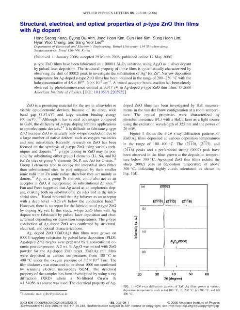 Structural, electrical, and optical properties of p-type ZnO thin films ...