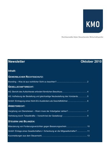 Newsletter Oktober 2010 - KMO