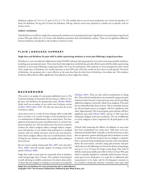 Single dose oral diclofenac for acute postoperative pain in adults