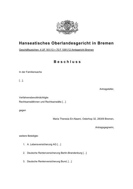 4 UF 161/13 - Hanseatisches Oberlandesgericht Bremen