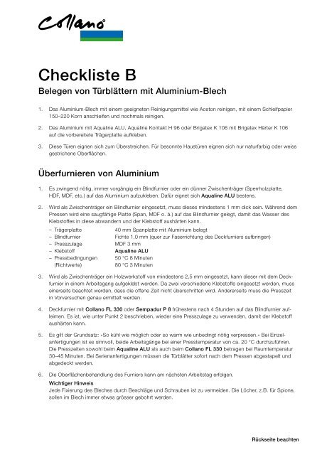 Checkliste B - Collano