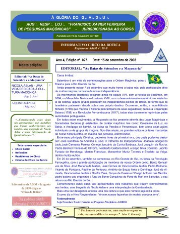 NÃºmero 27 - Publicado em 15/09/2008 - Guia MaÃ§Ã´nico do Rio ...