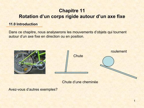 Chapitre 11 Rotation d'un corps rigide autour d'un axe fixe