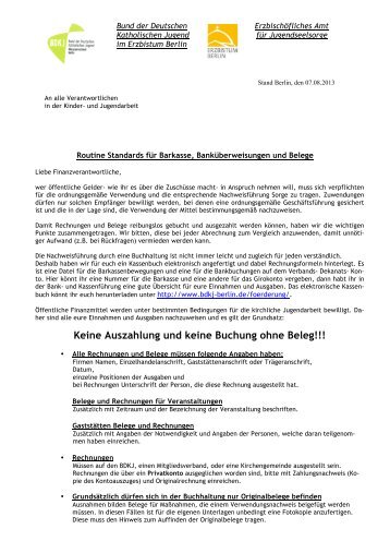 Richtlinie für Barkasse, Banküberweisungen und Belege