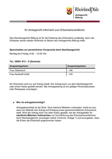 Ihr Amtsgericht Informiert Zum Erbscheinsverfahren Ministerium