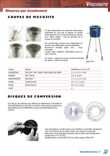 COUPES DE VISCOSITE DISQUES DE CONVERSION - Labomat