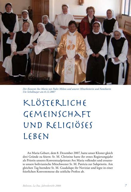 Kloster und Colegio Ave Maria Jahresbericht 2008