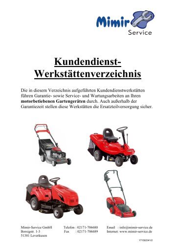 Kundendienst- Werkstättenverzeichnis