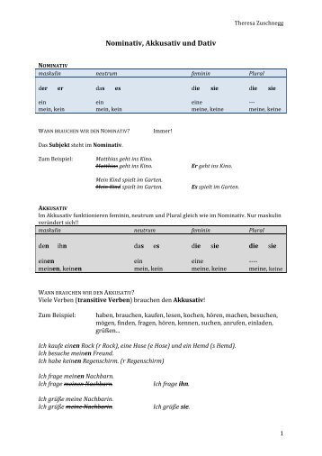 Nominativ, Akkusativ und Dativ
