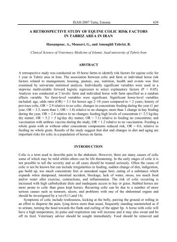 a retrospective study of equine colic risk factors in tabriz ... - ISAH-SOC